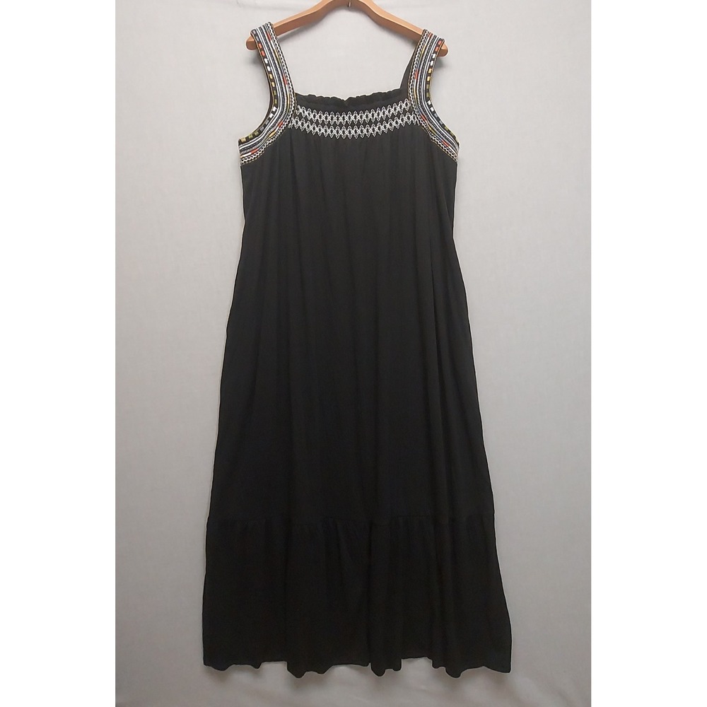 Plus Size Boho Maxi Dress 18/20W Black Tiered Pockets‎ Flowy Peasant Cottagecore